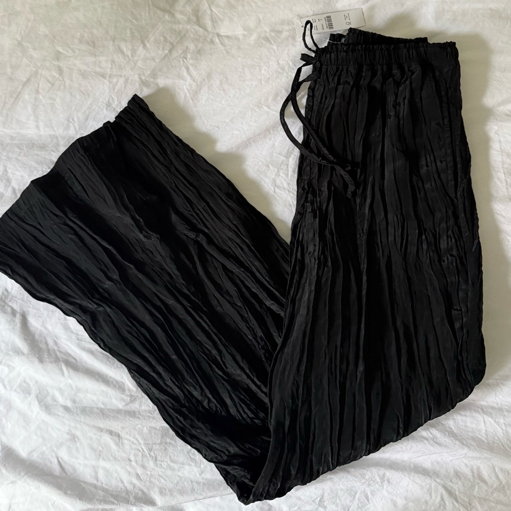 J. Crew Black Crinkled Wide-Leg Pants - Picture 2 of 4